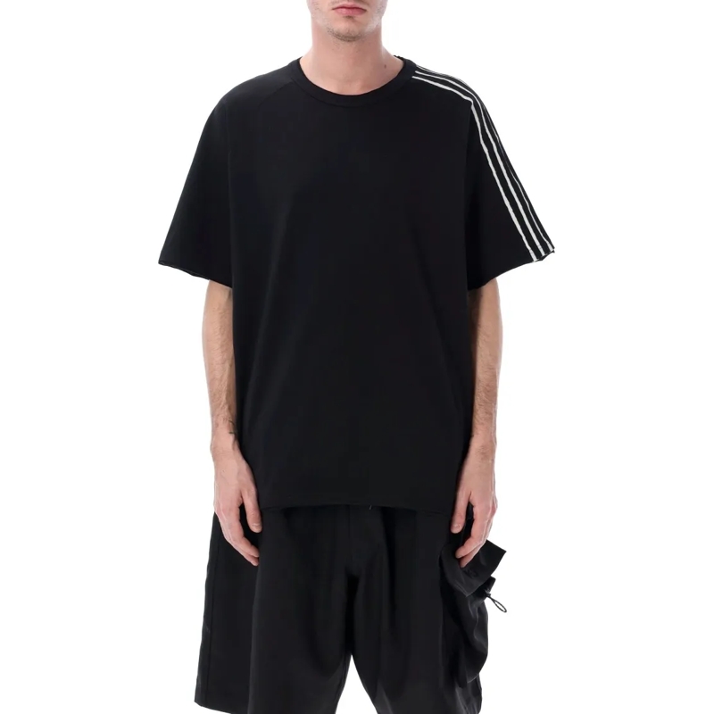 Y-3 T-shirt Raw Edge Black T-Shirt With Signature 3-Stripes Black
