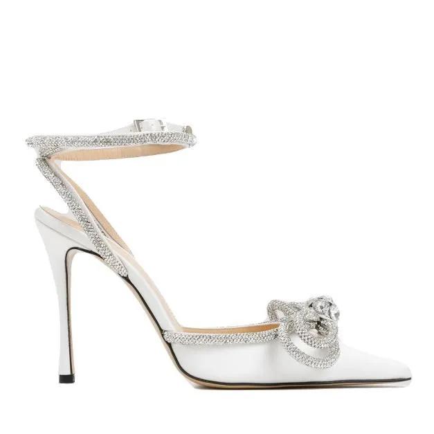 Thumbnail - Mach&Mach Hohe Schuhe - White Silk Double Bow High Heels - Gr. 40 (EU) - in Weiß - für Damen