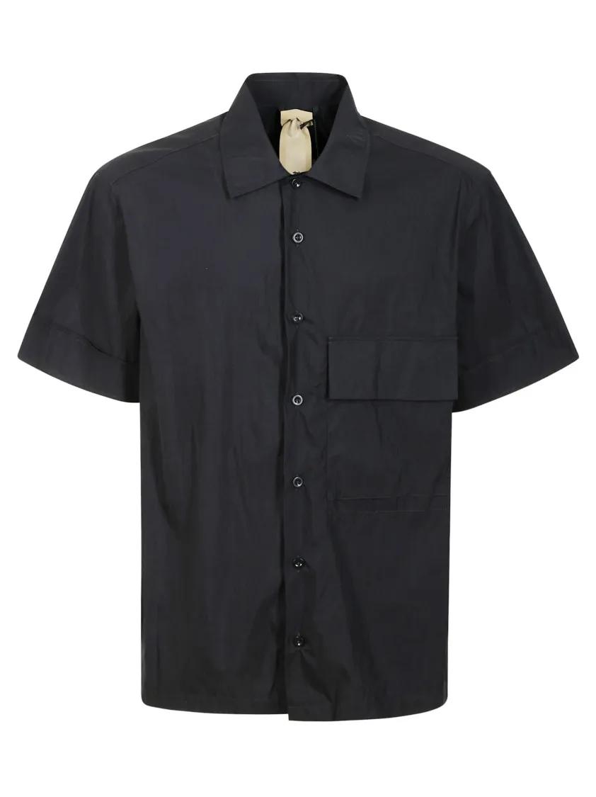 Thumbnail - Ten C - Button-Down Black Cotton Shirt With Minimalist Des - Größe 48 - schwarz