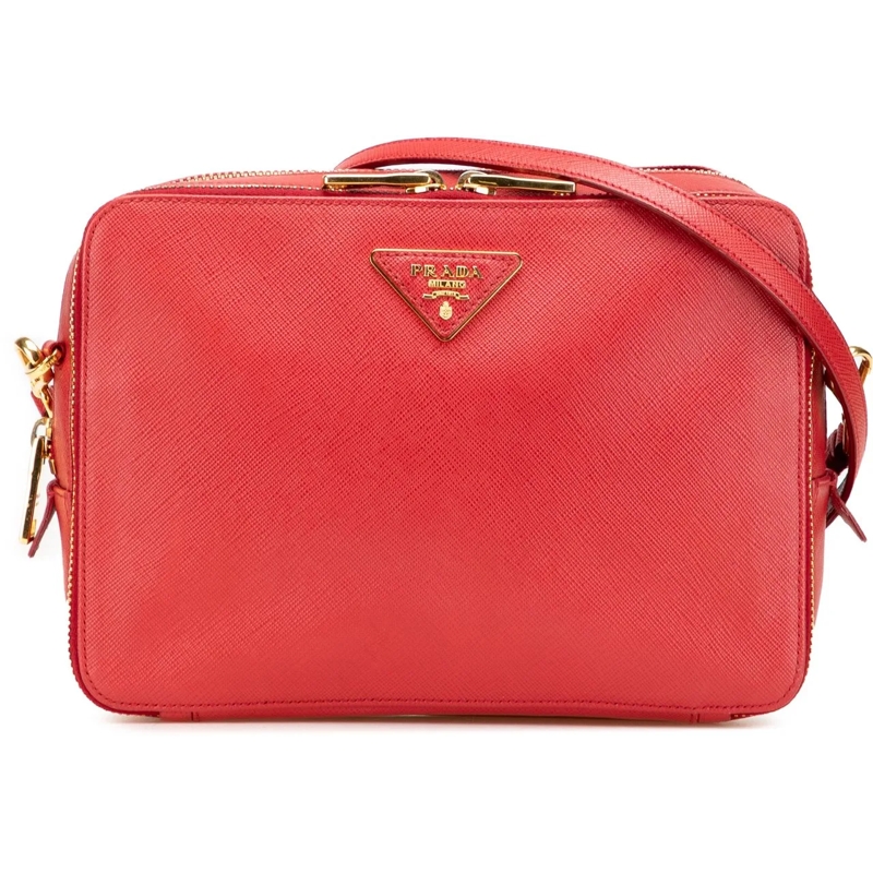Prada Sac à bandoulière Saffiano Double Zip Crossbody rot