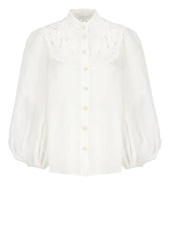 Zimmermann - Ivory Ramie Blouse - Größe 44 - weiß