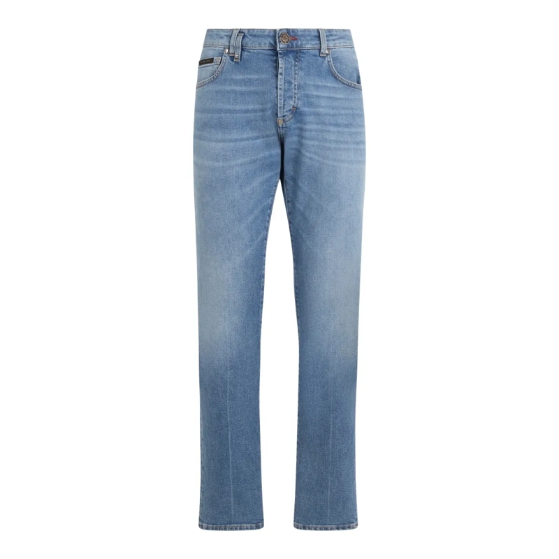 Philipp Plein Jeans mit geradem Bein Super Straight Cut Jeans Basic Cocco Label jeansblau