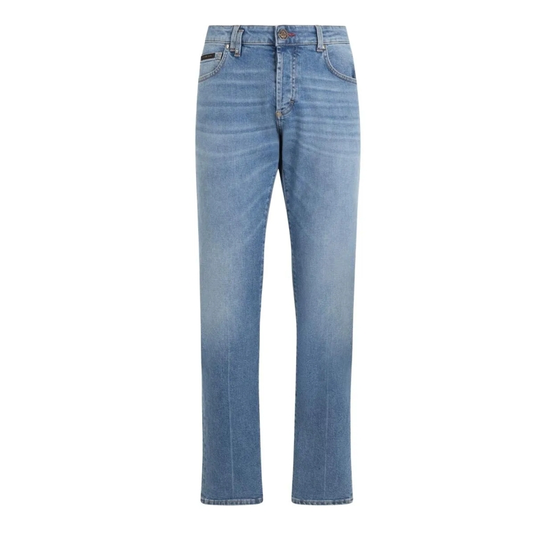 Philipp Plein Jeans mit geradem Bein Super Straight Cut Jeans Basic Cocco Label jeansblau