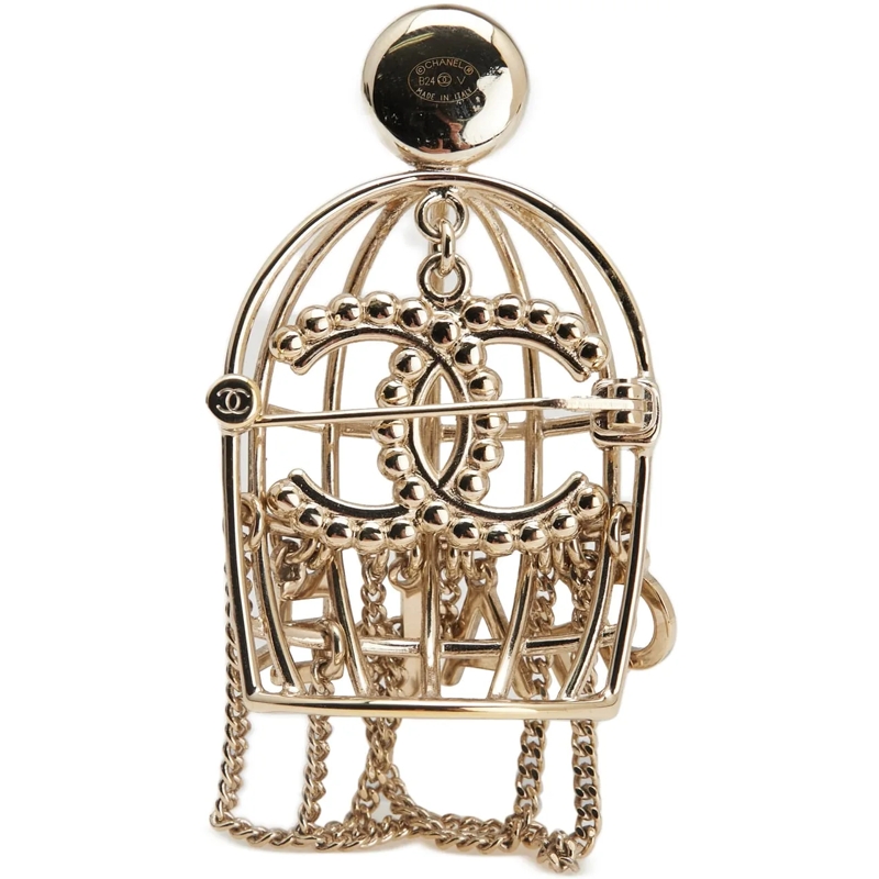 Chanel  CC Gold Plated Faux Pearl and Rhinestones Logo Bir gold