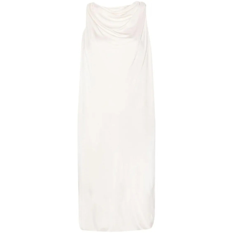 Lanvin Midikleid Draped White Satin Finish Midi Dress White