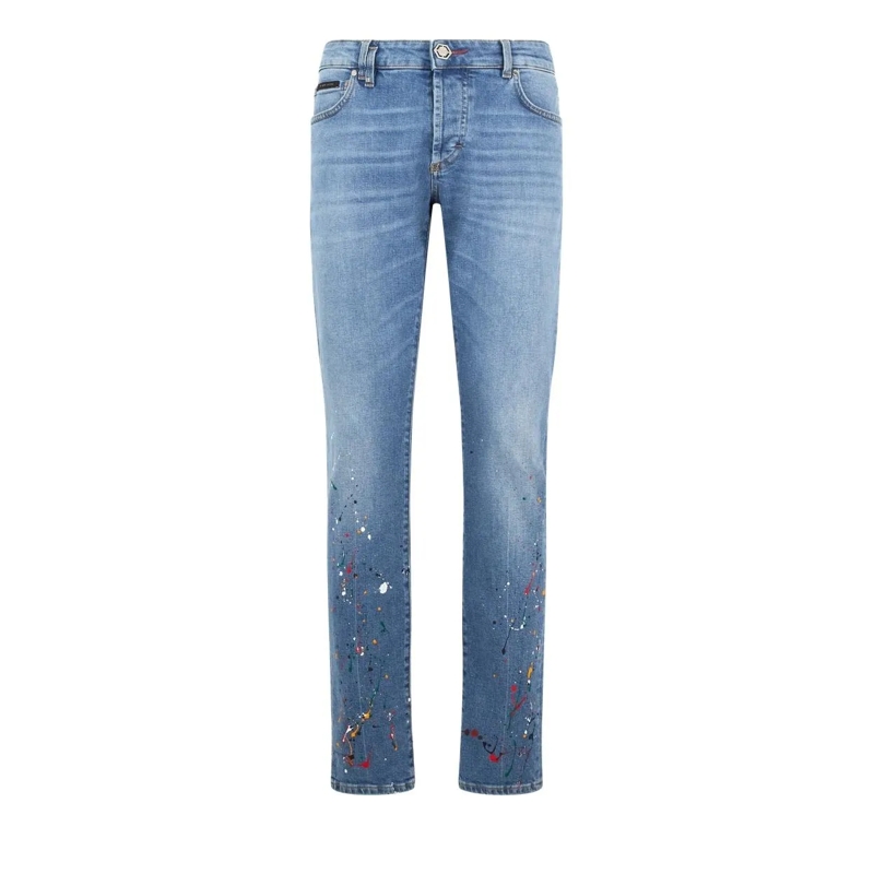 Philipp Plein Jeans mit geradem Bein Super Straight Cut Jeans Paint jeansblau
