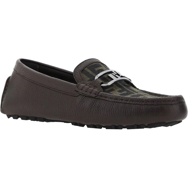 Fendi Loafer Leather Monogram Loafers Brown