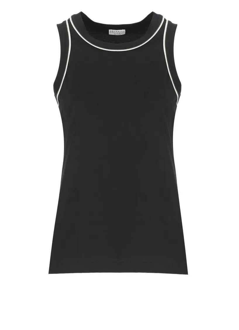 Thumbnail - Brunello Cucinelli - Black Cotton Top - Größe L - schwarz