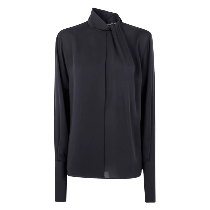 Tom Ford Overhemd Washed Silk Georgette Blouse With Draped Neckline Black