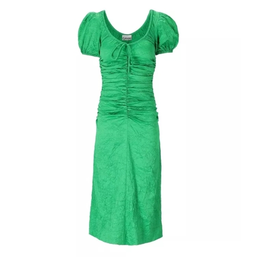 GANNI Green Satin Midi Dress Green 