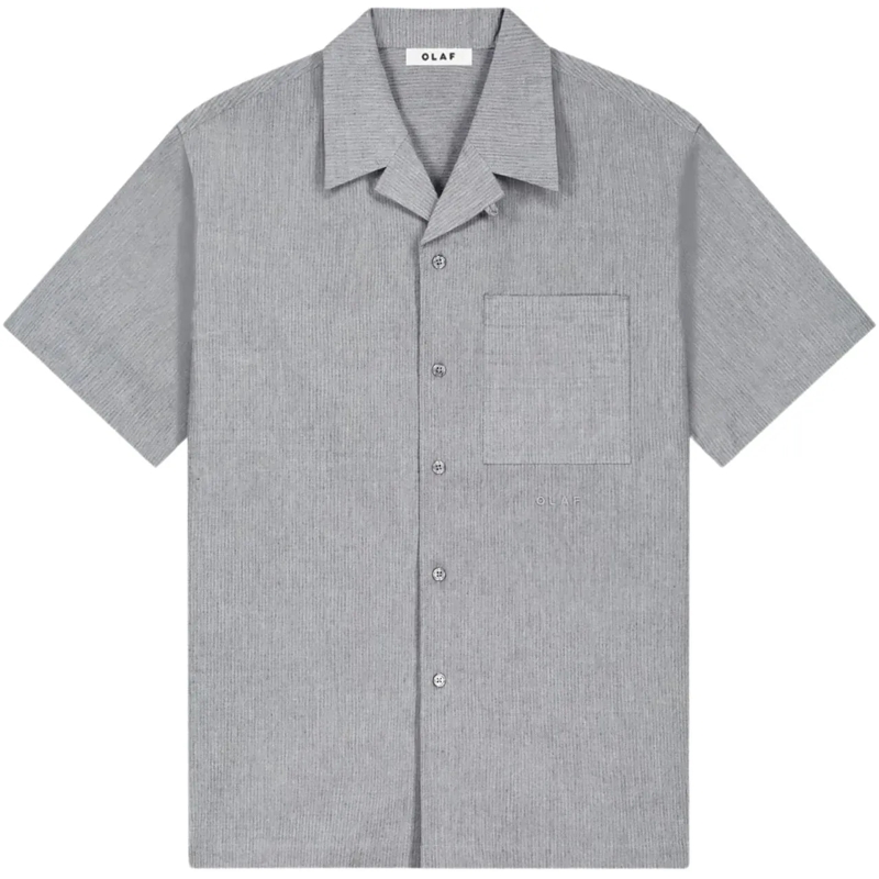 ØLÅF Legeres Oberteil Olaf Seersucker Camp Shirts Korte Mouw Overhemden  grau