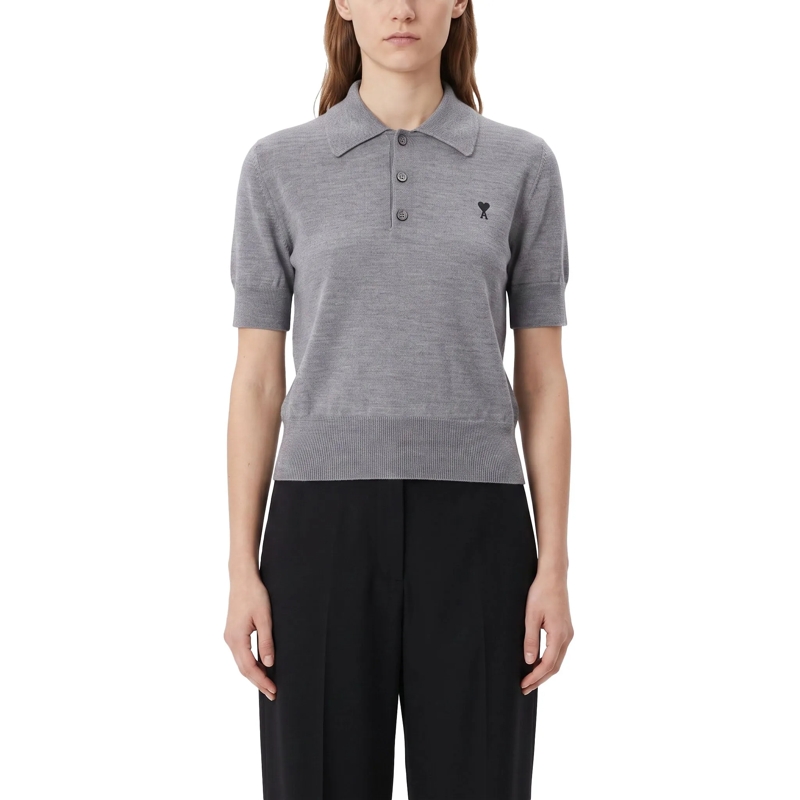 AMI Paris Poloshirt Poloshirt aus Merinowolle grau(Image 2)