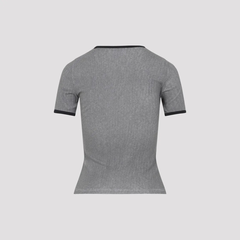 Courrèges T-shirt Fitted Micro-Check T-Shirt With Ribbed Trims Grey
