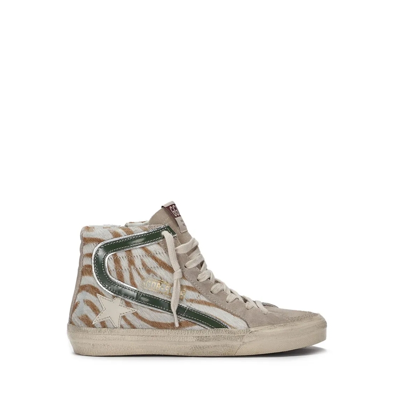 Golden Goose Low-Top-Sneaker High-Top Sneakers With Zebra-Print Leather And Sue Neutrals