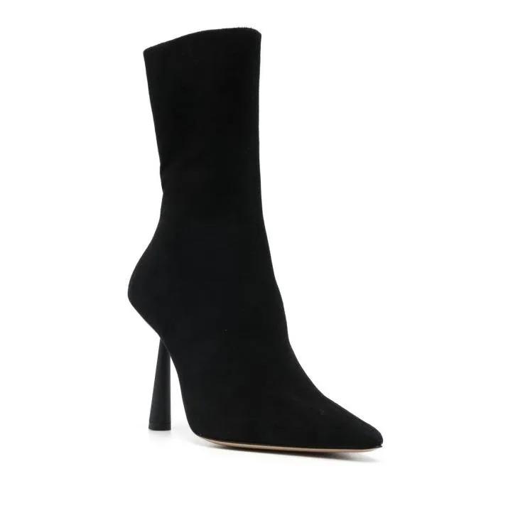 Gia Borghini Stiefel - Black Calf Suede Ankle Boots - Gr. 36 (EU) - in Schwarz - für Damen