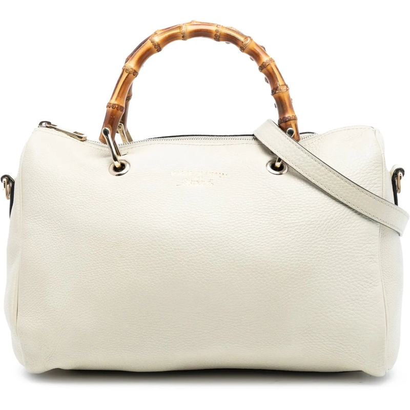 Gucci Schultertasche Medium Calfskin Bamboo Shopper Boston Bag weiß