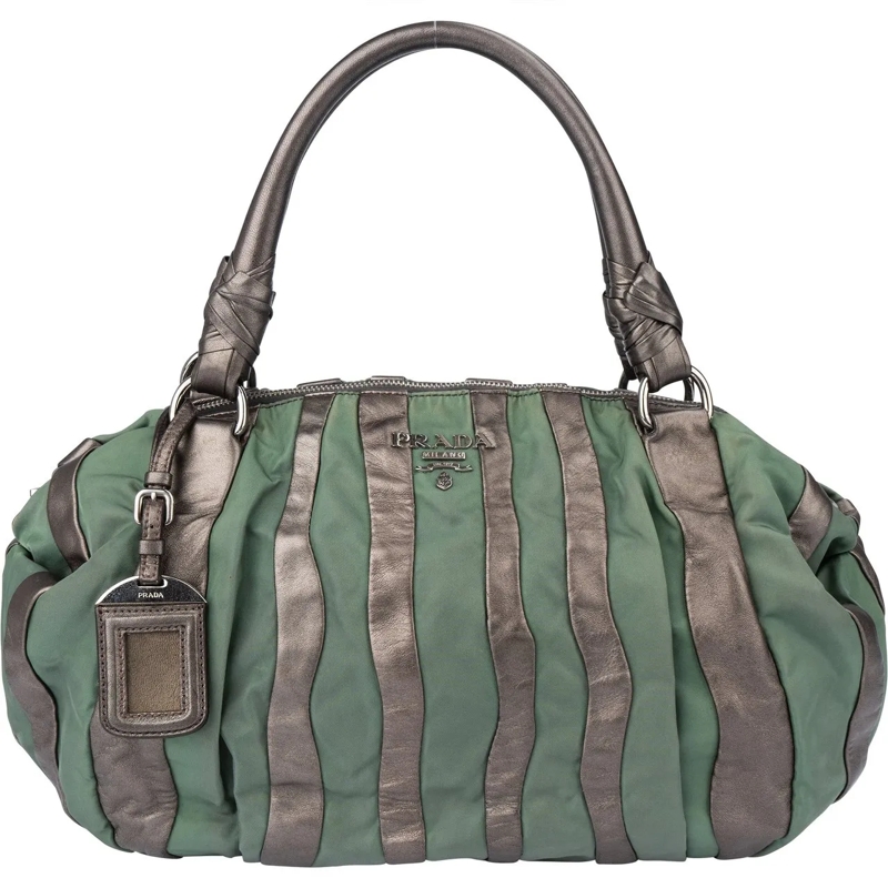 Prada Schultertasche Prada Nylon Leather Stripes Handbag grün