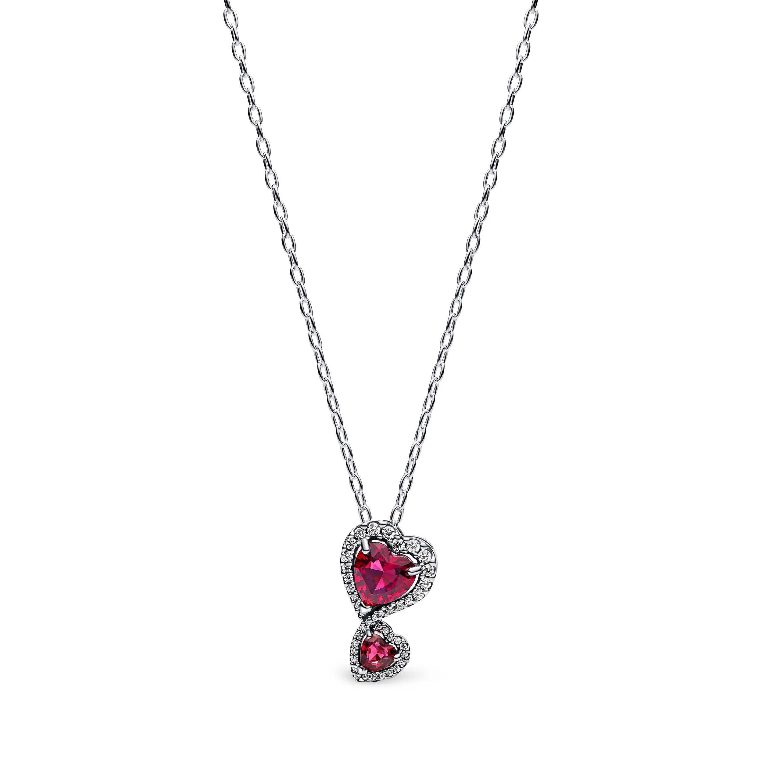 Pandora Women's Silver Necklaces - Hearts Pendant Necklace With Cherries Jubilee Red - Necklaces For Unisize