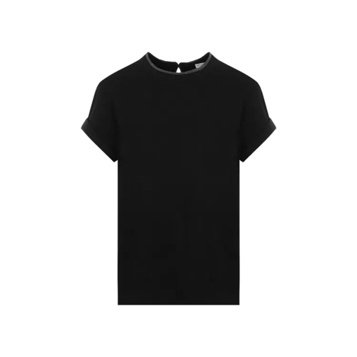 Brunello Cucinelli Monili Collar Black Cotton T-Shirt Black 