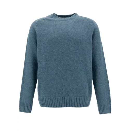 Gaudenzi Light Blue Crewneck Sweater With Ribbed Trims In A Blue 