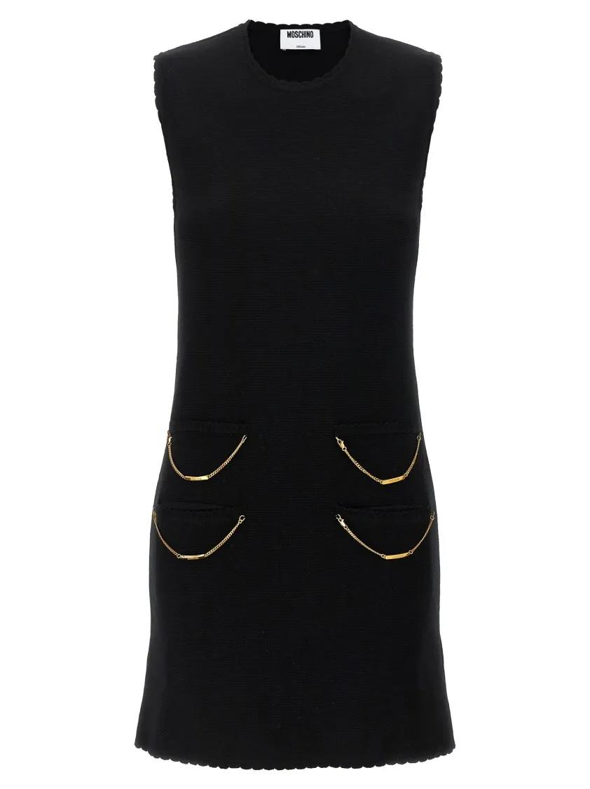 Thumbnail - Moschino - Merino Wool Mini Dress With Chain Detail - Größe 38 - schwarz