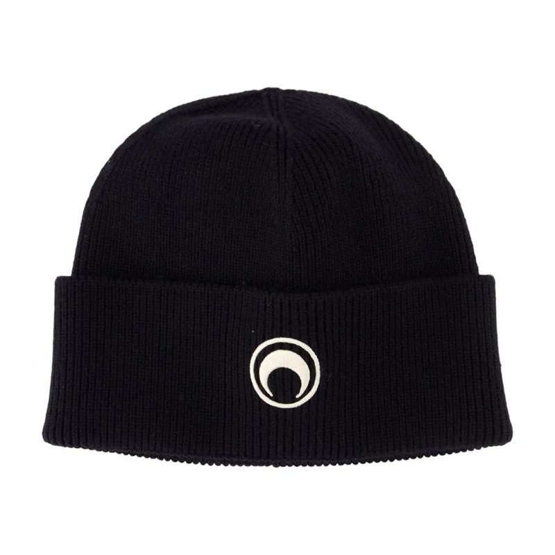 Marine Serre Hoed Ribbed Knit Wool Beanie Black