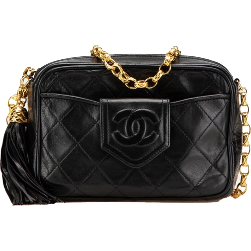 Chanel Schultertasche 1989-1991 CC Quilted Lambskin Tassel Camera Bag schwarz