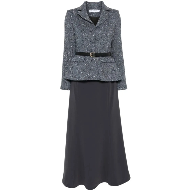 Self Portrait Midikleid Bouclã© Midi Dress Black