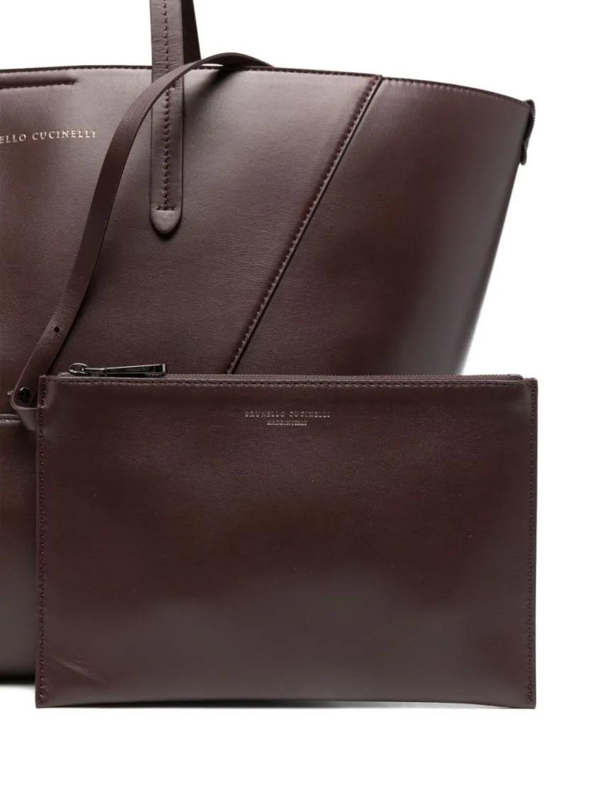 Thumbnail - Brunello Cucinelli Shopper & Totes - Geometric Structured Tote Bag With Detachable Pouc - Gr. unisize - in Braun - für D...