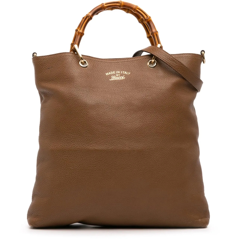 Gucci Schultertasche Tall Leather Bamboo Shopper Tote braun