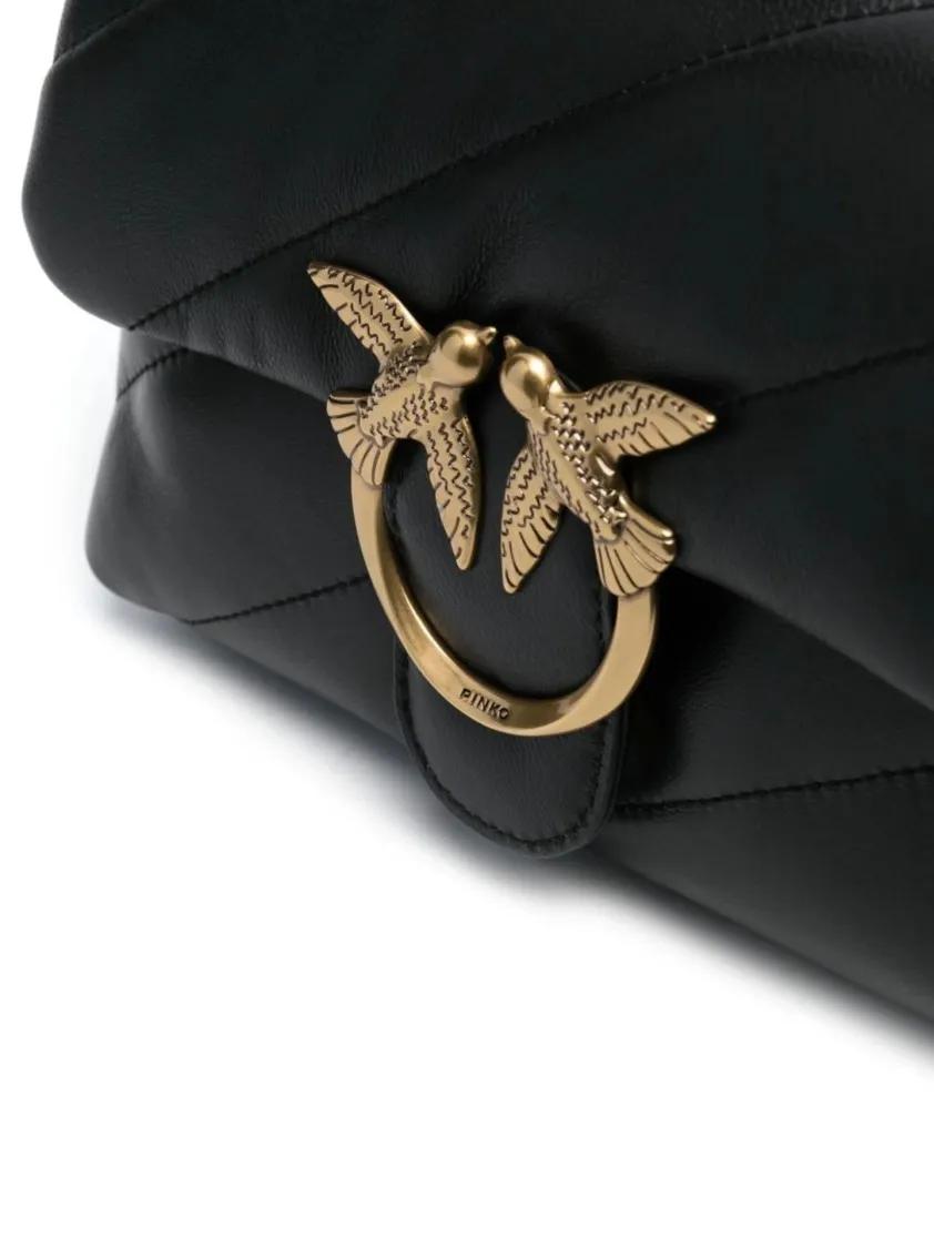 pinko Hobo bags Quilted Shoulder Bag With Gold-Tone Bird Motif in zwart