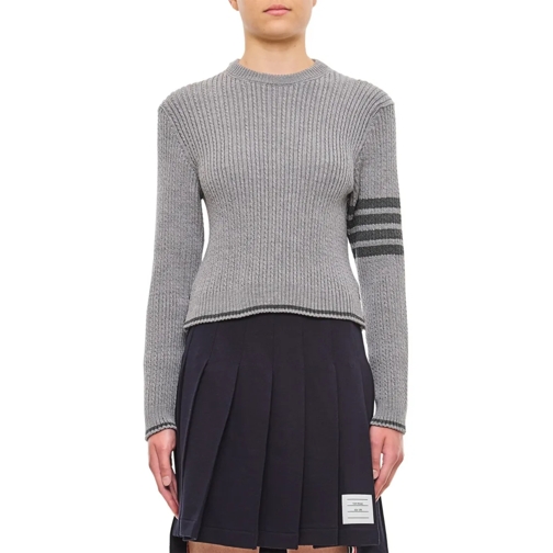 Thom Browne Pullover Merino Wool Baby Cable Cropped Crew Neck Pullover Grey