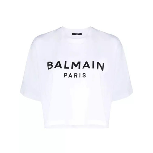 Balmain White Cropped Logo Print T-Shirt White 