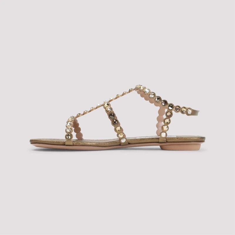 Aquazzura Sandalen Gold Metallic Sandals With Reflective Studs Red