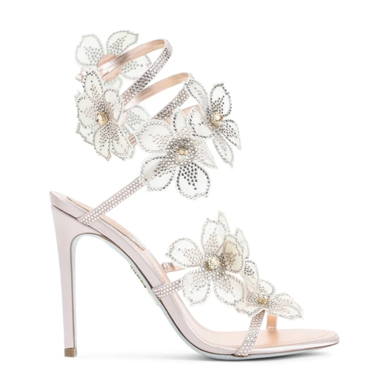 René Caovilla Sandalen Floral Appliqué Sandals With Stiletto Heel White