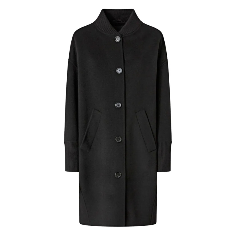 Pinko Manteaux de tanche Tailored Black Wool Coat With Ribbed Details Black