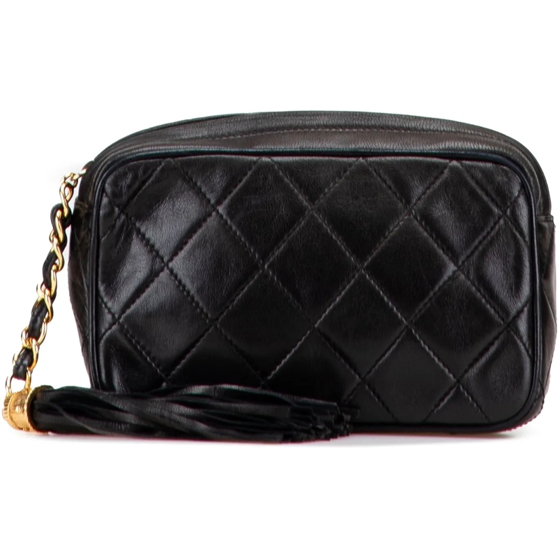 Chanel Nécessaire Quilted Lambskin Tassel Pouch schwarz