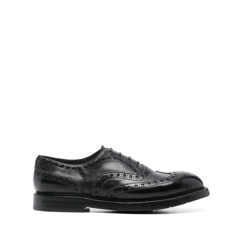 Premiata Chaussures à lacets Perforated Calf Leather Lace-Up Flat Shoes Black