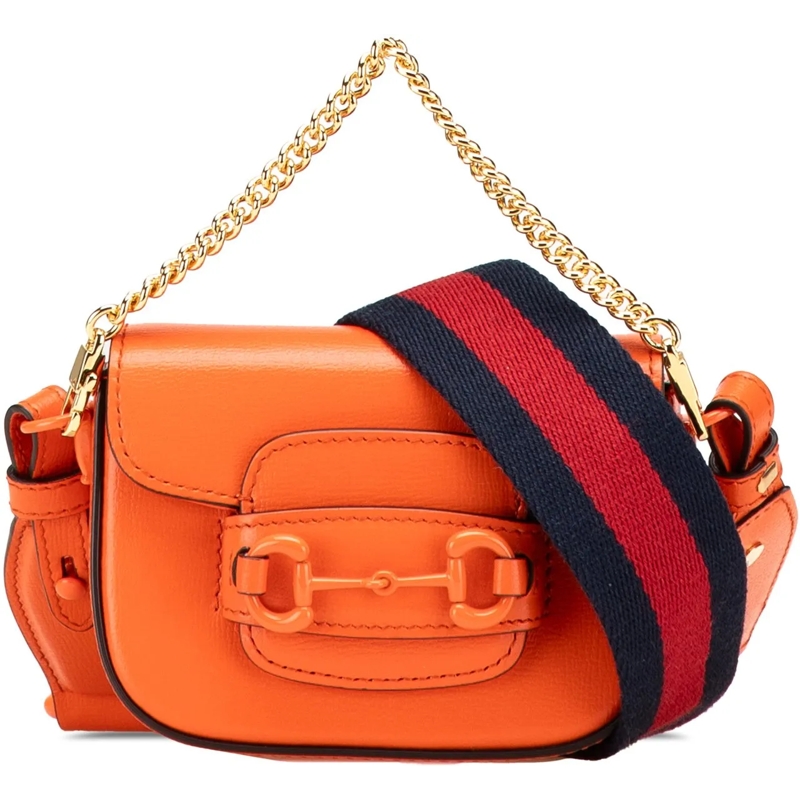Gucci Schultertasche Mini Leather Horsebit 1955 Web Satchel orange