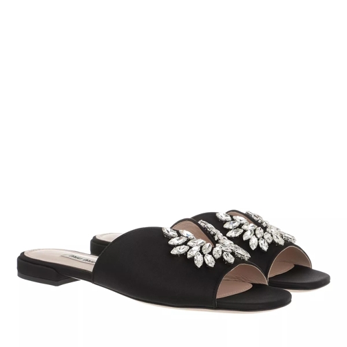 Miu Miu Crystal Embellished Satin Sandals Black Slide