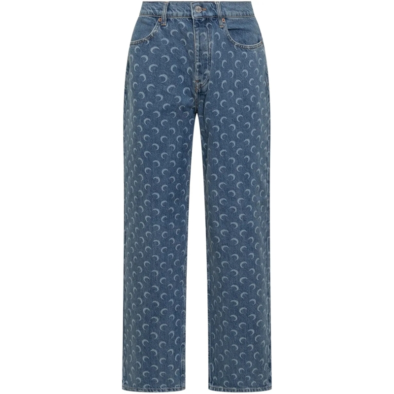 Marine Serre Jeans mit geradem Bein Baggy Denim Moon Allover Blu blau