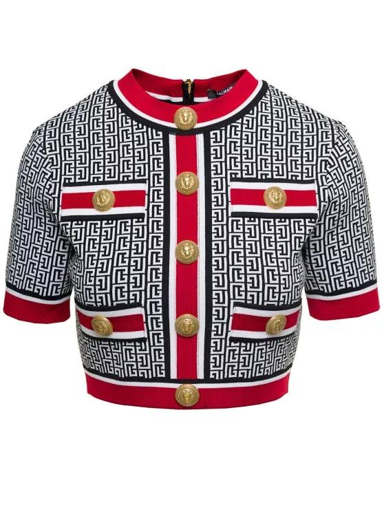 Balmain - Multicolor Cropped Top With Monogram Print And Jew - Größe 40 - multi