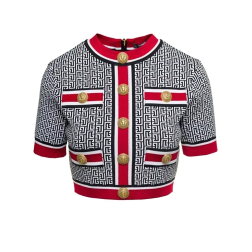 Balmain Multicolor Cropped Top With Monogram Print And Jew Multicolor 