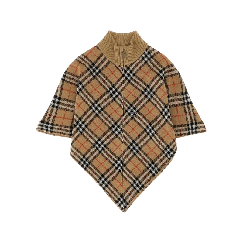 Burberry Cape Wool Cape With Check Jacquard Brown