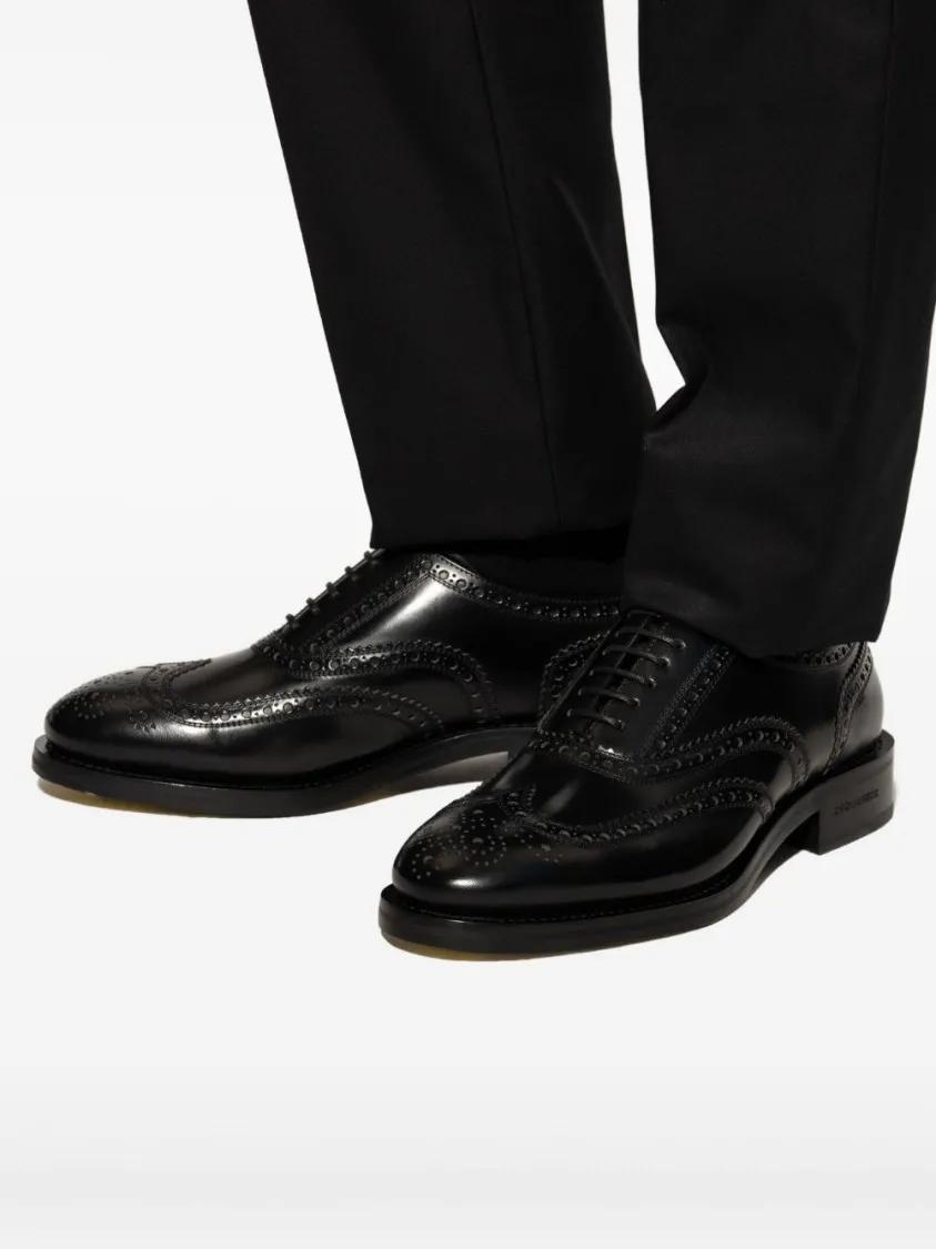 Thumbnail - Wingtip Lace-Up Black Leather Shoes - Gr. 41 (EU) - in Schwarz