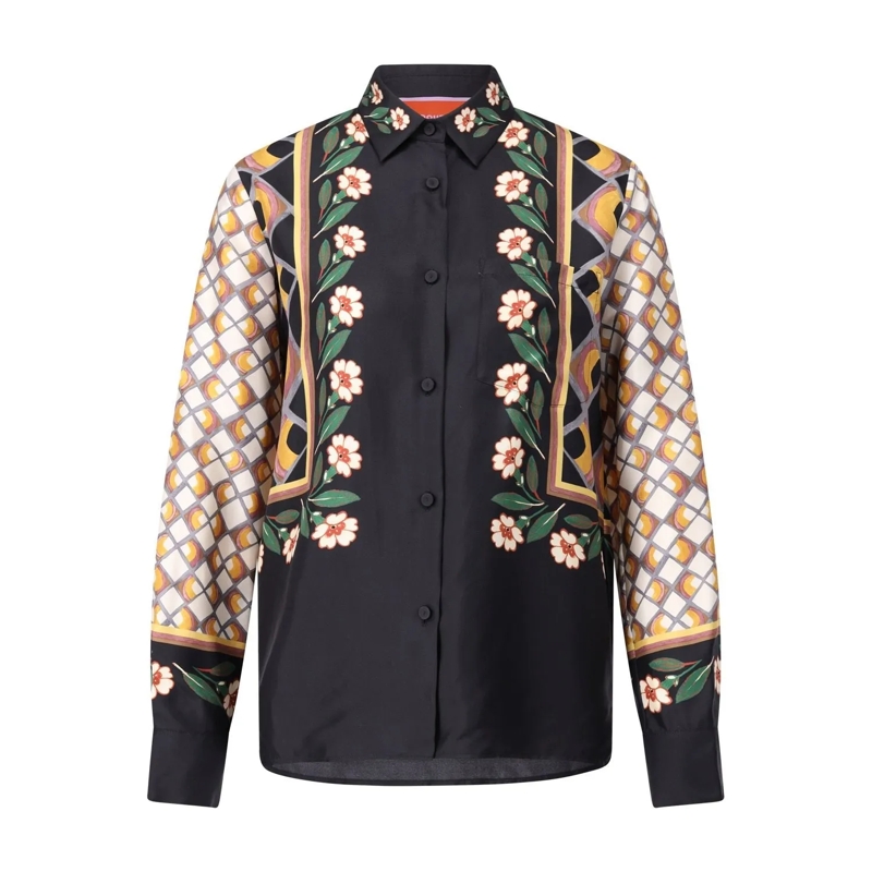 LaDoubleJ Blouse Seidenbluse mit Muster Schwarz