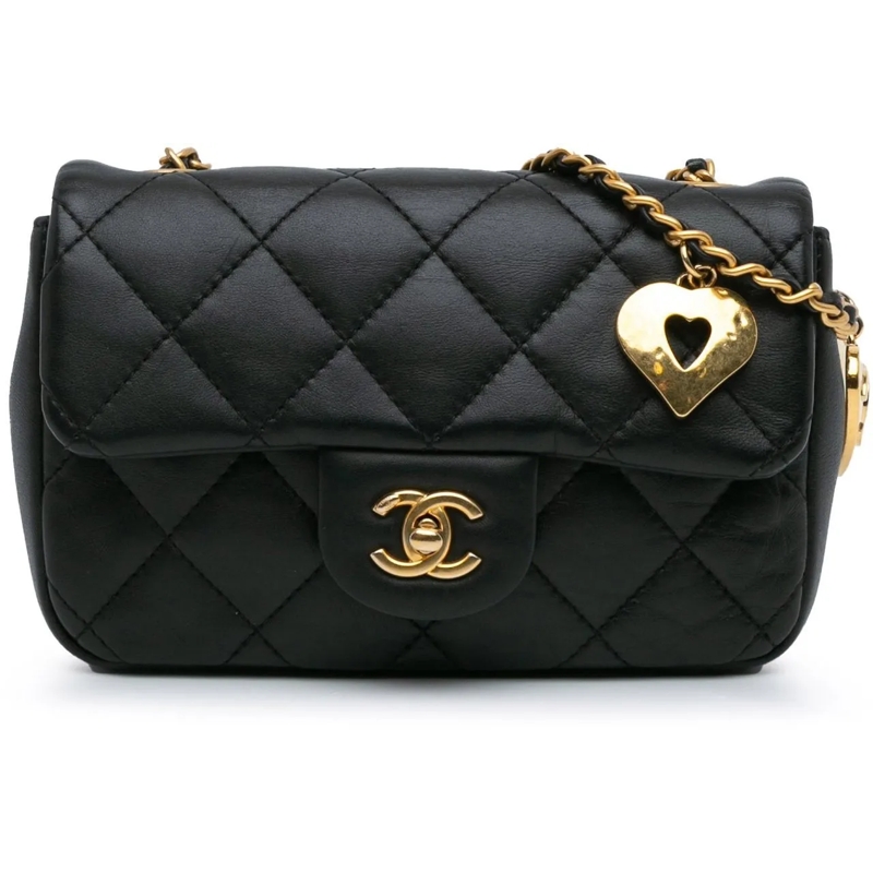 Chanel Fourre-tout Mini Rectangular Quilted Lambskin Heart Charms Fla schwarz