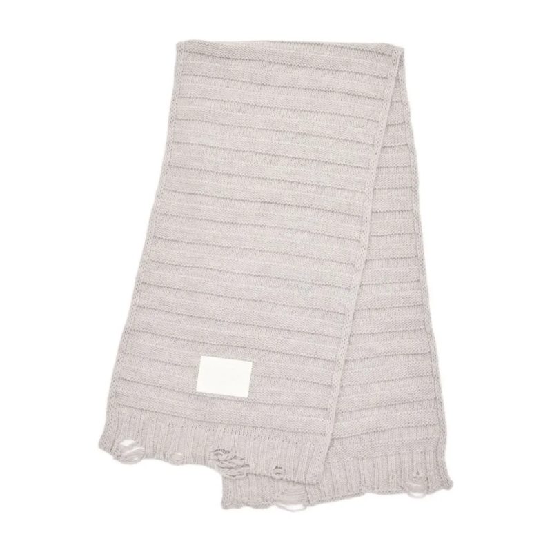 MM6 Maison Margiela Écharpe légère Textured Ribbed Grey Scarf With Branded Patch White