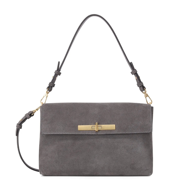Abro Crossbodytas Schultertasche Twist aus Veloursleder grau