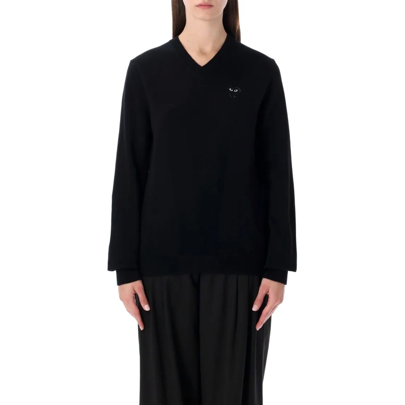Comme des Garcons Pullover Play Wool V-Neck Sweater With Black Heart Black
